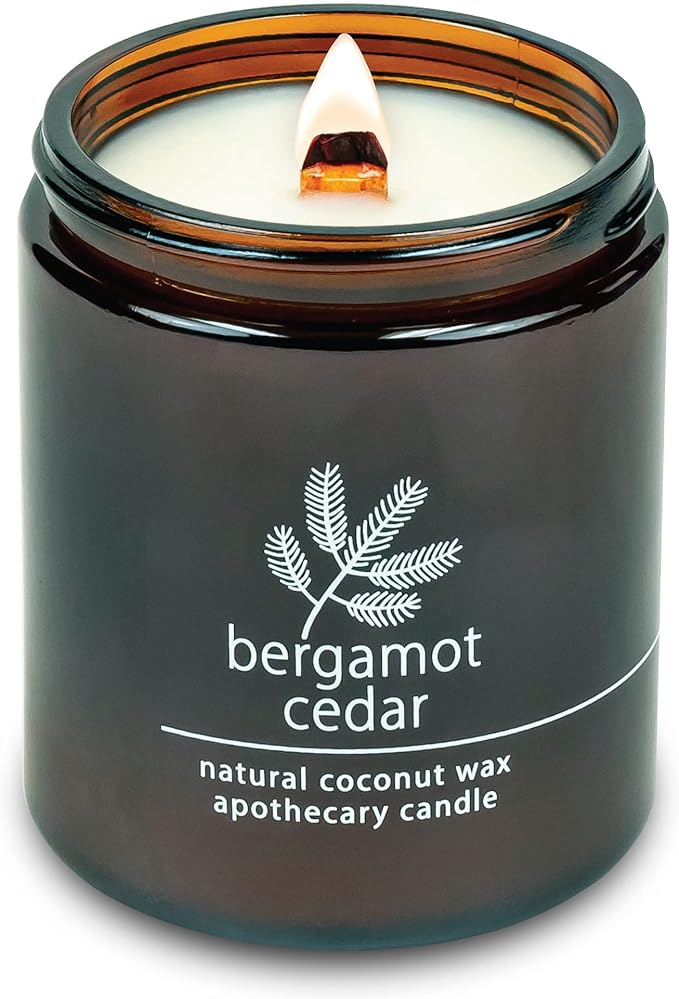 Hemlock Park Crackling Wood Wick Candle Handcrafted with Natural Coconut Wax (Standard 8 oz, Bergamot Cedar)