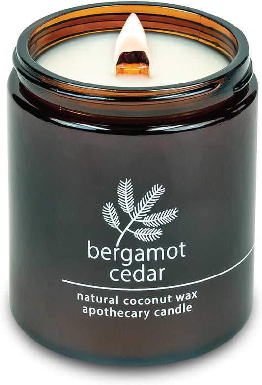 Hemlock Park Crackling Wood Wick Candle Handcrafted with Natural Coconut Wax (Standard 8 oz, Bergamot Cedar)