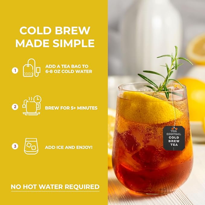 Life Plus Style Gourmet TEA CENTRAL Lemon Black Tea with Organic Ceylon Black Tea Lemon Unsweetened Iced Tea Refreshing Tea Beverages Natural Flavored Cold Brew Everyday Wellness Iced Drink 25 Tea Bags