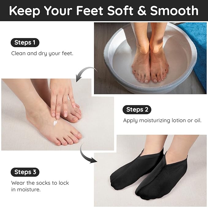 Segbeauty 12 Count Moisturizing Cotton Socks for Women, 6 Pairs Sleep Socks for Cracked Heel Repair, Foot Care Spa Moisture for Dry Feet Overnight, Black Sleeping Gel Lotion Sock for Cracked Heels