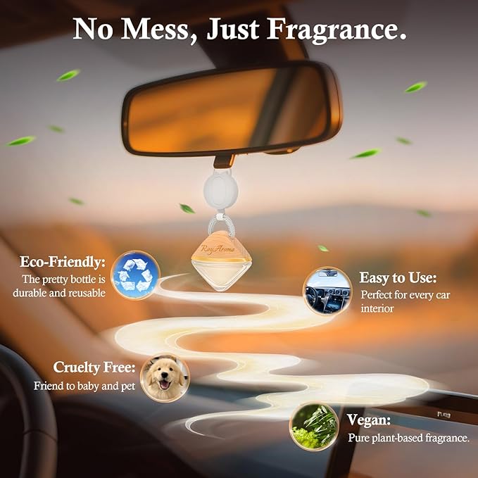 Car Air Freshener Hanging Diffuser with Adjustable Rope | Long Lasting Natural Essential Oil Scent for Cars | Non-Toxic Car Fragrance for Men & Women | Sandalwood