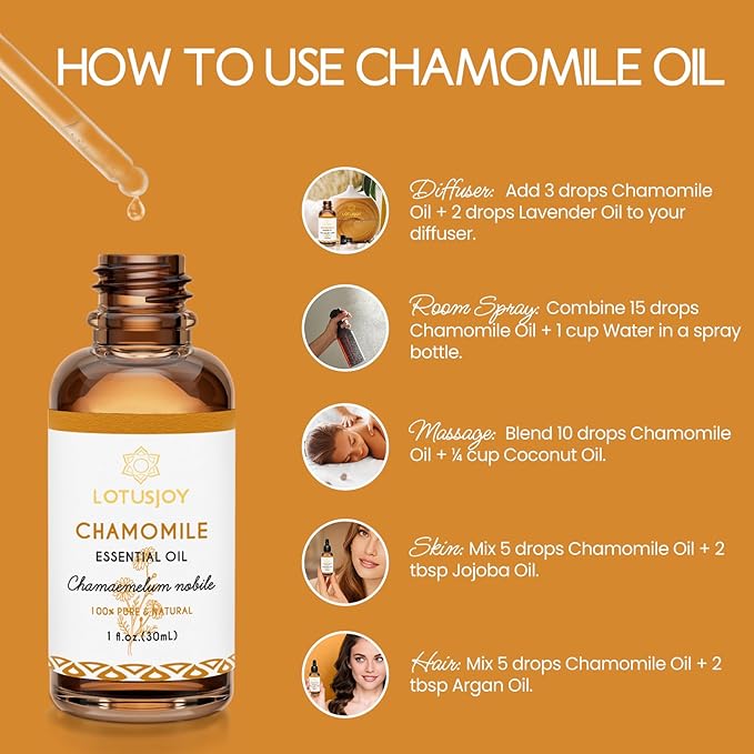 Chamomile Essential Oil, Pure Natural Chamomile Oil for Skin Body Hair Diffuser - 1 Oz