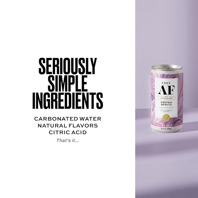 AF Drinks Non-Alcoholic Vodka Spritz | Alcohol Alternative Sparkling Cocktails with AFTERGLOW Botanical Warmth | Gluten-Free, Low-Calorie | 8.4 oz Cans (12-Pack)