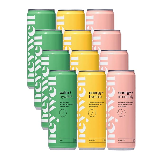 Heywell Sparkling Adaptogenic Drink, Citrus Variety Pack, 12 Fluid Ounce (Pack of 12) - Organic, Non GMO, Vegan, Gluten Free, Dairy Free (12 Pack, Citrus Variety Pack)