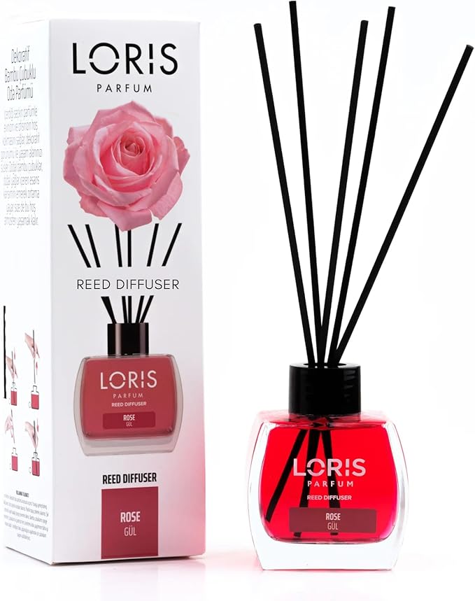 Loris Reed Diffuser - Rose - Aromatic Home Fragrance with Natural Essential Oils, 4.06 fl oz/120 mL – Long‑Lasting, Non‑Toxic, Gift Ready Scented Diffuser with Sticks for Room & Bathroom