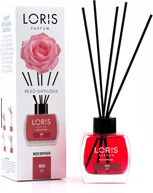 Loris Reed Diffuser - Rose - Aromatic Home Fragrance with Natural Essential Oils, 4.06 fl oz/120 mL – Long‑Lasting, Non‑Toxic, Gift Ready Scented Diffuser with Sticks for Room & Bathroom
