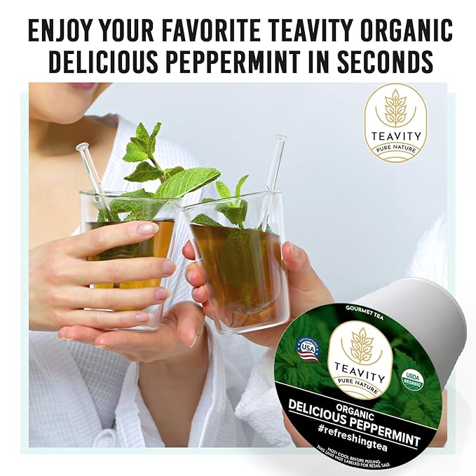 Organic Peppermint Tea Pods for Keurig - Decaf Tea by Teavity (12 Tea Pods)