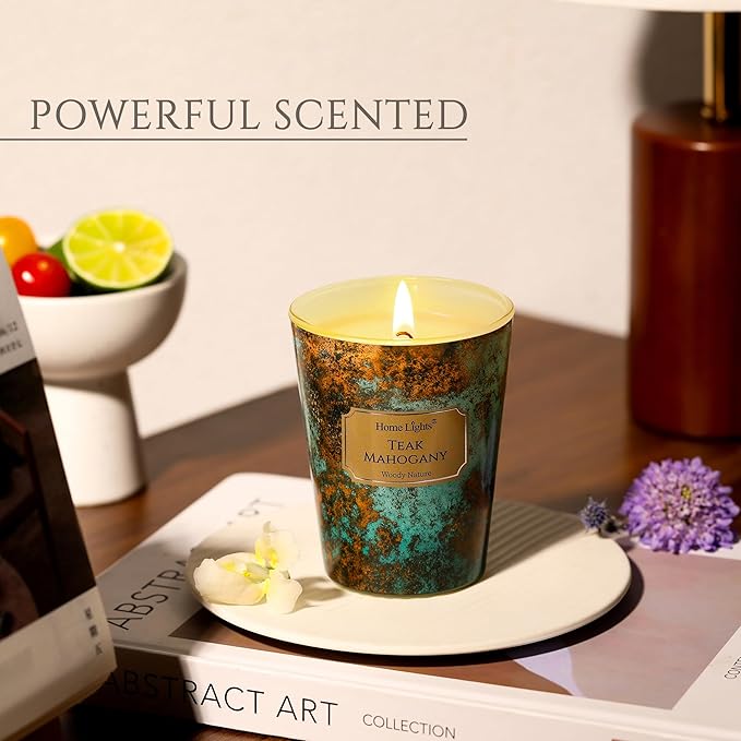 HomeLights Large jar Candle | 1-Wick Long-Lasting Scented Candles, 6.7oz Natural Soy Wax Candle for Home Scented, Industrial Chic Gifts for Women & Men, Teak Mahogany