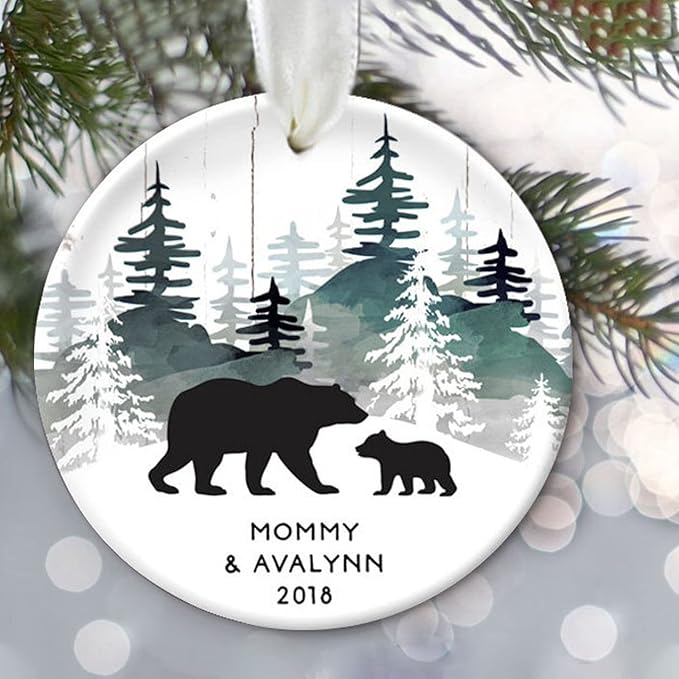 Black Bear Personalized Christmas Ornament, Woodland Bear Ornament, Daddy and Baby, Grandma and Baby, Mommy and Child, Aunt or Uncle