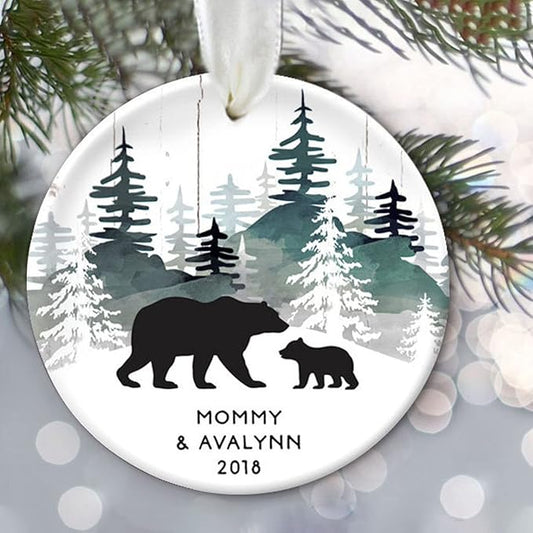 Black Bear Personalized Christmas Ornament, Woodland Bear Ornament, Daddy and Baby, Grandma and Baby, Mommy and Child, Aunt or Uncle