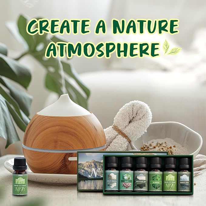 SALUBRITO Nature Fragrance Oils Set, Essential Oils Set - Forest Pine, Ocean Breeze, Rain, Fresh Cut Grass, Mountain Air, Bamboo, Premium Scented Oil for Diffuser, Candle, Soap Making