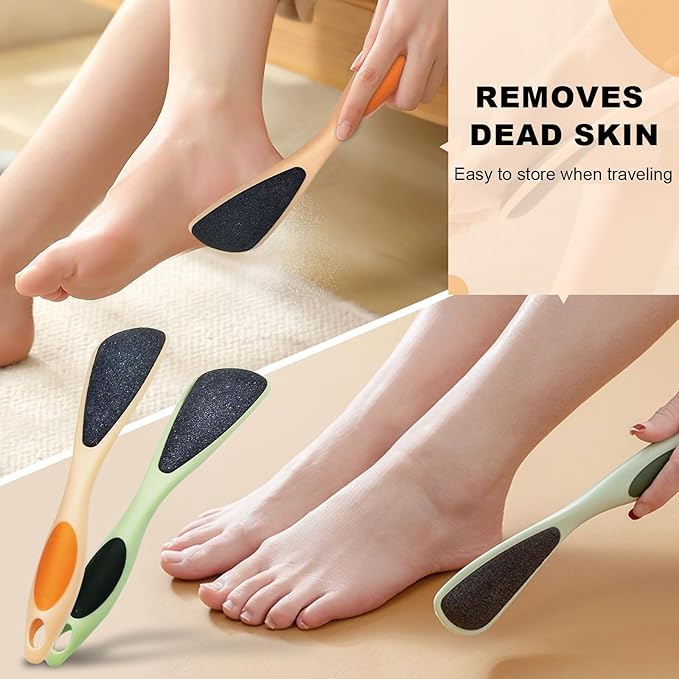 Double Sided Foot File Callus Remover 2-Pack, Pumice Stone for Feet with Ergonomic Handle, Dead Skin Remover for Cracked Heels, Pedicure Tool for Dry or Wet Use at Home & Salon