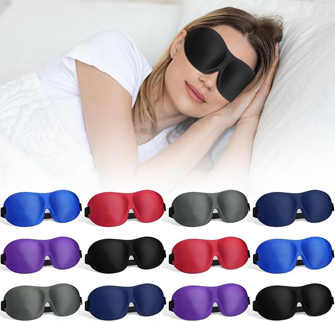 Bonuci 12 Pack Sleep Mask Blackout 3D Eye Mask for Ultralight Sleeping Night Blindfold Eye Covers with Adjustable Strap for Men Women Travel Gift Back and Side Sleeper (Multicolor)