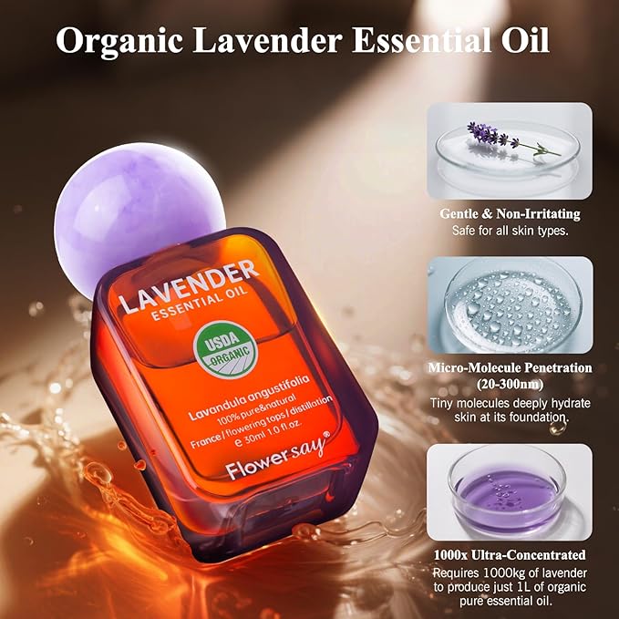 Flower Say Lavender Essential Oil for Skin, 100% Pure Lavender Oil for Massage, Sleep Support, Hair Growth, Aromatherapy, Gift -30ml