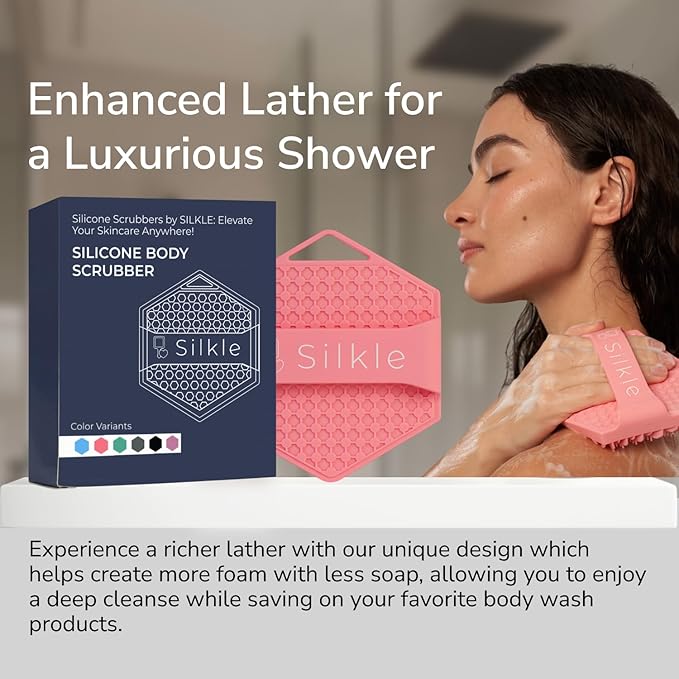 Silicone Body Scrubber - Exfoliating Bath Brush and Skin Cleanser - Shower Sponge for Gentle Body Scrub and Wash - Silicone Scrubbing Care Tool for a Refreshed and Renewed You - Pink