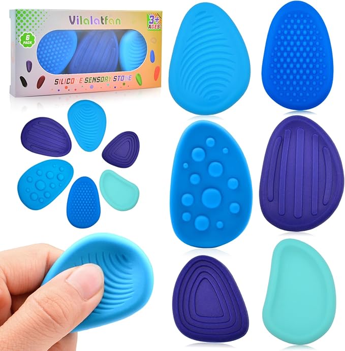 Fidget Toys Sensory Stones for Kids and Adults,6 PCS Texture Worry Stone for Anxiety Autism Teen Calm Down & ADHD Stress Relief,Quiet Fidgets for Classroom Small Prizes Gifts for Travel Toy
