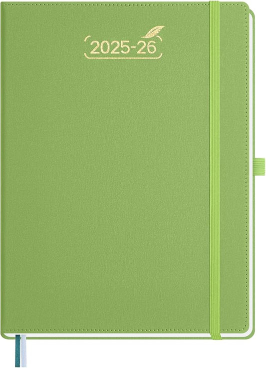 BEZEND 2026 Planner Weekly and Monthly (8.5" x 11"), Large 2-Column Calendar Book (Jul 25-Dec 26), Dual Schedule for Daily Appointment, Inner Pocket & Tabs, PU Leather Hardcover - Fruit Green