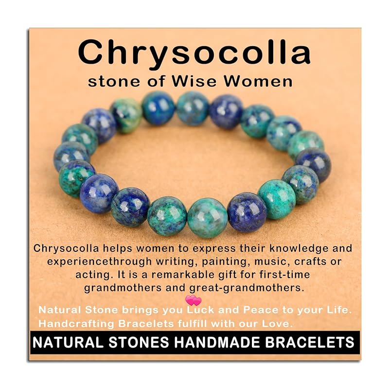 AD Beads Handmade Gemstone Stretch Elastic Bracelet Crystal Healing Reiki Nature's Beauty and Spiritual Essence Unisex (10mm, Chrysocolla (Wise Women))