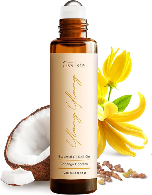 Gya Labs Ylang Ylang Essential Oil Roll On - 0.34 Fl Oz - Travel Size Roller for Camping, Skin, Aromatherapy Relief, Convenience