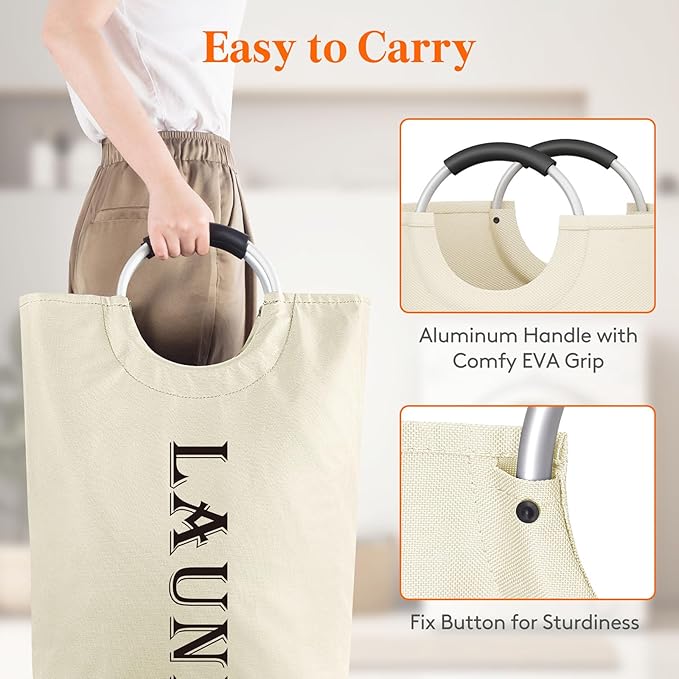 Lifewit 100L 2-Pack Large Laundry Basket, Collapsible Laundry Hamper with Aluminum Handles, Waterproof Freestanding Dirty Clothes Hampers for Laundry Room Bedroom Dorm Bathroom, White