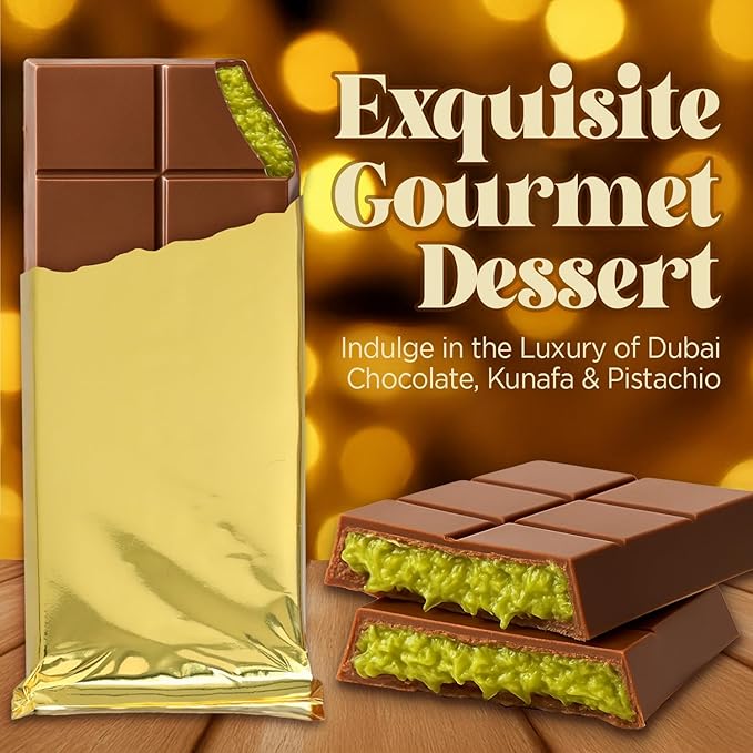 Dubai Kunafa Pistachio Chocolate Bar, 7 oz – Crispy Knafeh Layers with Pistachio Paste, Gourmet Dessert Gift