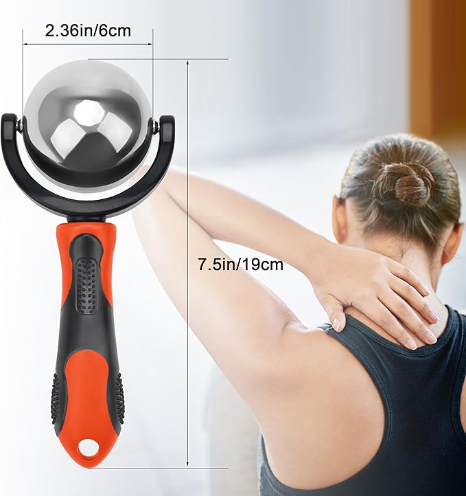 Cold Massage Roller Ball, Cold Therapy Relief, Portable Fitness Ice Roller Ball with Handle, Great Tool for Back/Neck Pain (Orange)