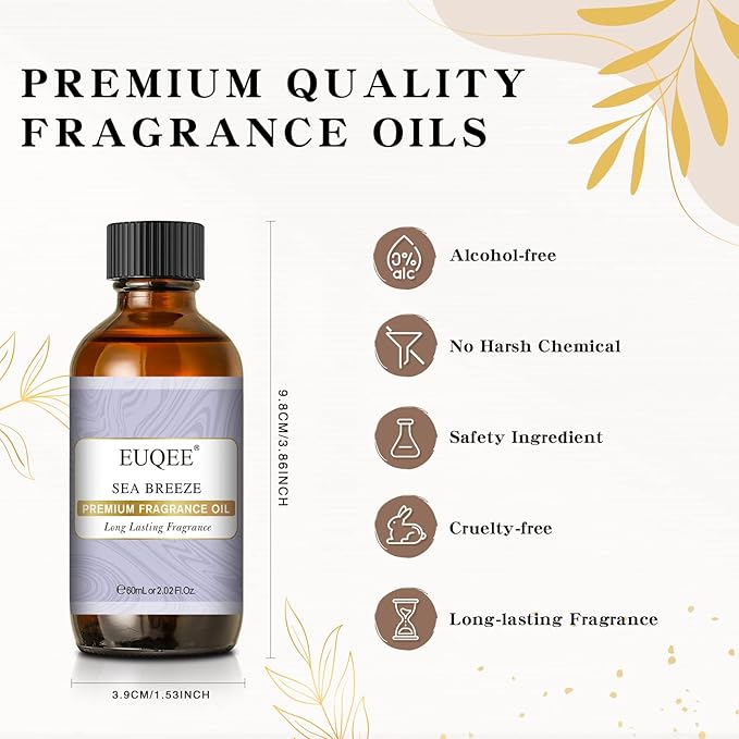 EUQEE Sea Breeze Fragrance Oil, Premium Essential Oil Scented Oil with Glass Dropper for Diffuser, DIY Soap, Candle Making - 2.02 Fl oz/ 60ML
