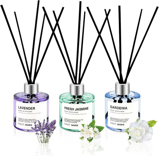 Reed Diffuser Set of 3 Pack,50ML Lavender Jasmine Gardenia Scented Oil Diffuser with 5 Sticks,Home Fragrance Reed Diffuser for Bedroom Bathroom Office (Lavender/Jasmine/Gardenia)