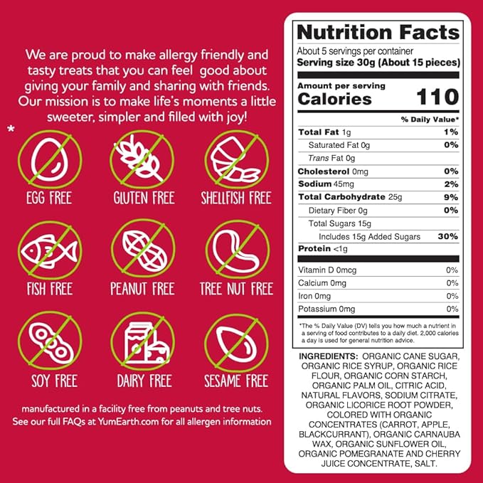 YumEarth Organic Gluten Free Pomegranate Licorice Snack Packs - Allergy Friendly, Gluten Free, Non-GMO, Vegan, No Artificial Flavors or Dyes - 5 Ounce (Pack of 6)