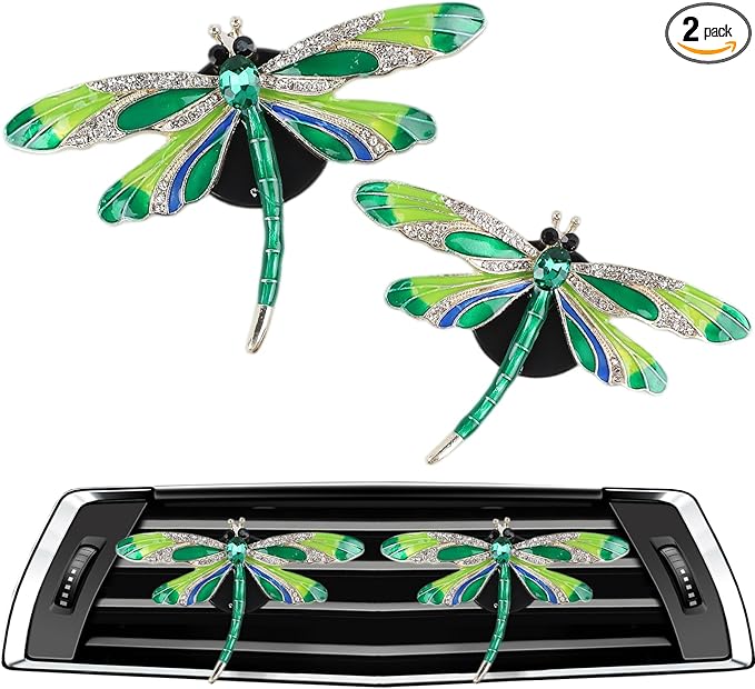 Dragonfly Car Vent Clips - 2Pcs Rhinestone Air Fresheners Bling Cars Dashboard Accessories, Cute Interior Diffuser Decor Gift for Women Lovers & Friends