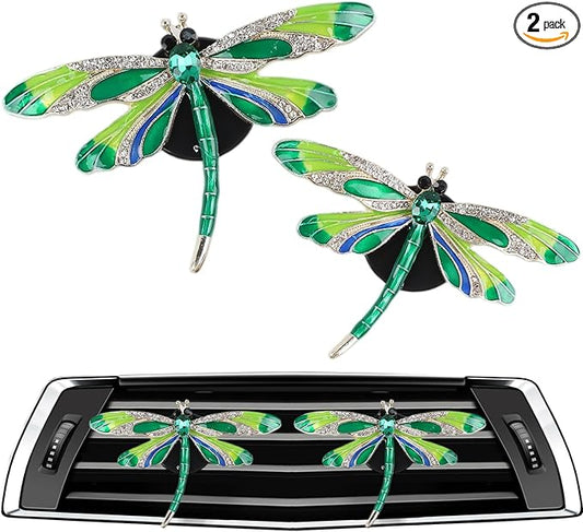 Dragonfly Car Vent Clips - 2Pcs Rhinestone Air Fresheners Bling Cars Dashboard Accessories, Cute Interior Diffuser Decor Gift for Women Lovers & Friends