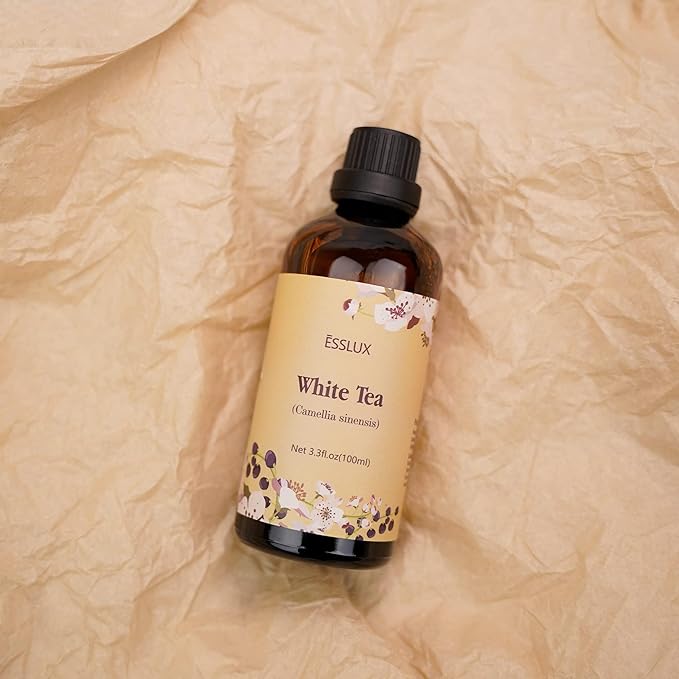 White Tea Essential Oil 100ml (3.3 Fl Oz), ESSLUX Aromatherapy Essential Oils for Diffuser, Massage, Soap, Candle Making, Home Fragrance