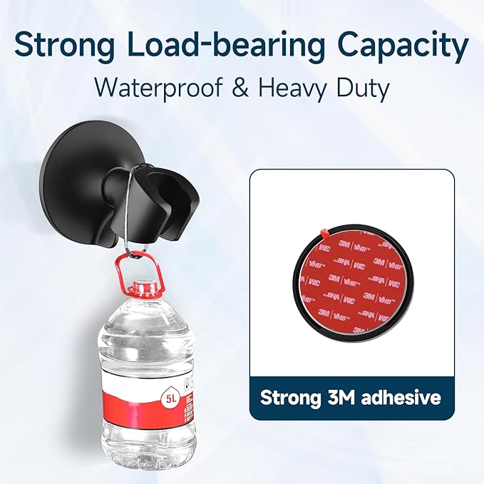 BRIGHT SHOWERS Strong Adhesive Shower Head Holder with Dual Angle Adjustable, Wall Mounted Handheld Shower Bracket, Easy Installation, Screw Mounting Options, Matte Black