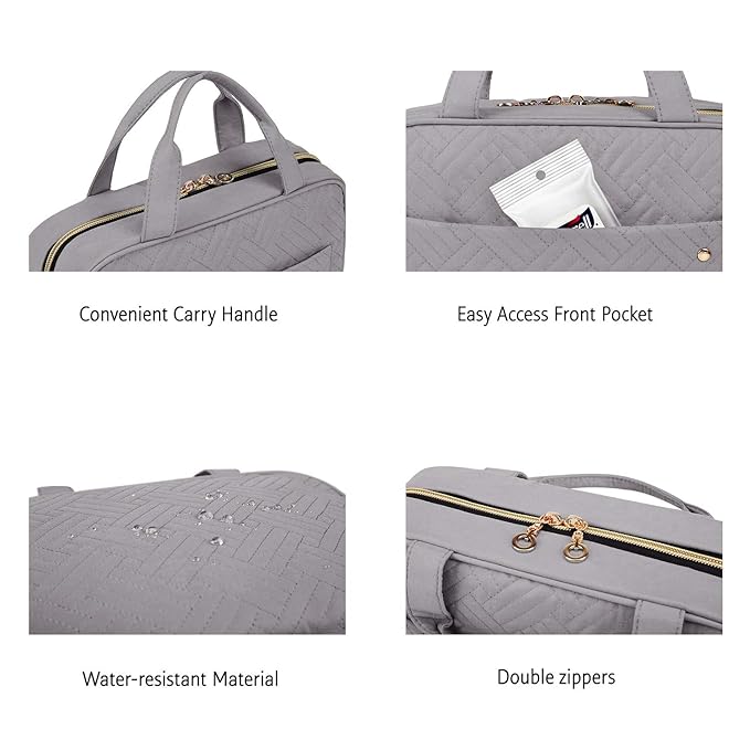 BAGSMART Toiletry Bag Travel Bag with Hanging Hook, Water-resistant Makeup Cosmetic Bag Travel Organizer for Accessories, Shampoo, Full Sized Container, Toiletries (Medium-Grey)