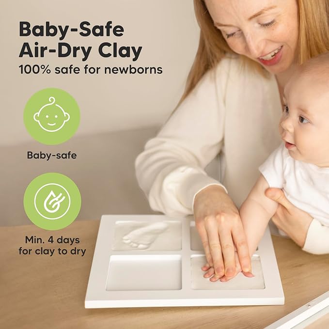 Baby Hand and Footprint Kit - Baby Footprint Kit, Clay Handprint Keepsake Frame, Nursery Picture Frame For Newborns, Personalized New Mom Gifts for Showers & Registry (Alpine White)