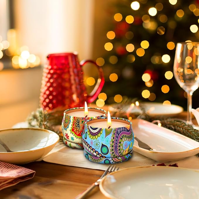 2 Packs Rose and Vanilla &Jasmine Scented Gift Set for Home Christmas, Small Natural Soy Wax Decorative Bohemian Stress Relief Aromatherapy Candles for Women Friends Cowrokers, 3.0" D x 1.8" H