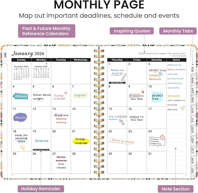 2026 Planner, Monthly and Weekly Calendar Planner for Women, January 2026 - December 2026, Hardcover Pretty 2026 Agenda Planner Book with Tabs, Spiral Bound, Perfect for School Office Home Supplies, 6.3" x 8.5" - Butterfly Patchwork