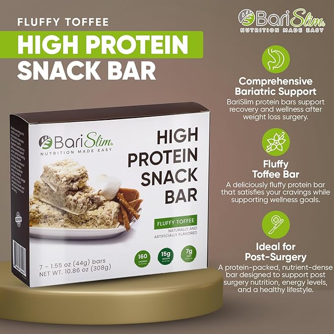 BariSlim High Protein Snack Bar for Bariatric Patients - Nutrient Rich Snack for Post-Surgery Wellness - Ideal for Weight Loss Maintenance & Daily Nutrition | Salted Toffee Pretzel Bar (13 oz)