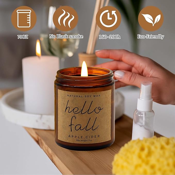 Lihome Fall Candles - Fall Decor for Home, Gifts for Women Mom Friend, Natural Soy Wax Apple Cider Scented Candles(7oz)