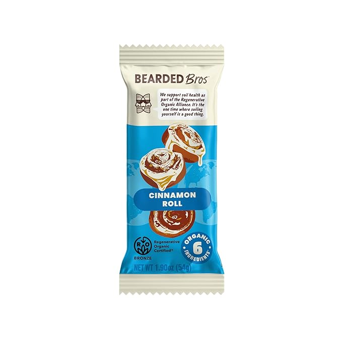 Bearded Brothers, Organic Vegan Protein Energy Bars, Cinnamon Roll (10 Pack) - Gluten Free, Paleo, Fiber, Whole 30, Non GMO Low Glycemic Snacks