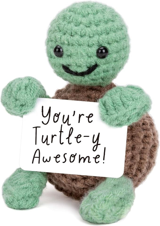 Inspirational Positive Crochet Turtle Gifts for Women Men, Christmas Birthday Gifts for Grandkids, Stocking Stuffers for Teen Adult, Handmade Turtle Christmas Desk Decorations