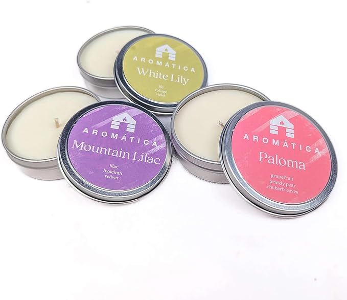 Bluecorn Aromática Scented Candle Sample Tin Set – 7 Clean, Luxurious Fragrances - Coconut Wax - Clean Fragrance & Essential Oils - 6hr Burn Time - Handmade in Colorado Since 1991