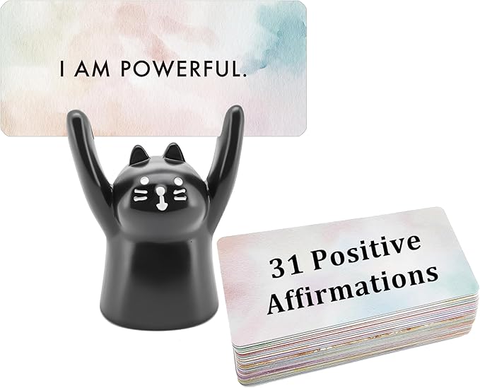 ZEARPT Affirmation Card Deck for Women, Self Care Gift, Positive Affirmation Cards with Holder, Gift for Her, Daughter, Niece, Sister, Daily Affirmations, Midlife Manifestation Gift (Black - Cat)