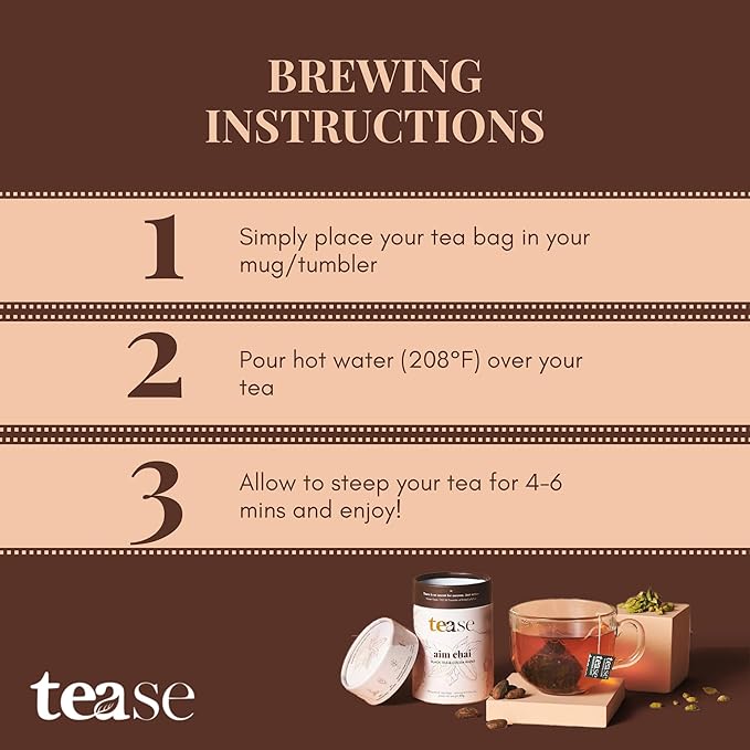 Tease Tea Loose Chai Tea - Aim Chai Organic Tea, Organic Spiced Chai, Caffeinated Herbal Tea Made with Black Tea, Ginger, Cocoa Beans and Nutmeg for an Energizing and Immunity Boosting Support