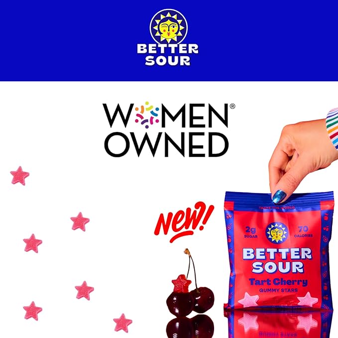 Better Sour Tart Cherry Candy, Sour Gummies with Bold Fruit Flavor, Mouthwatering Sour Candy Made with Real Fruit Juice, Vegan and Gluten-Free Treats, (Pack of 10)