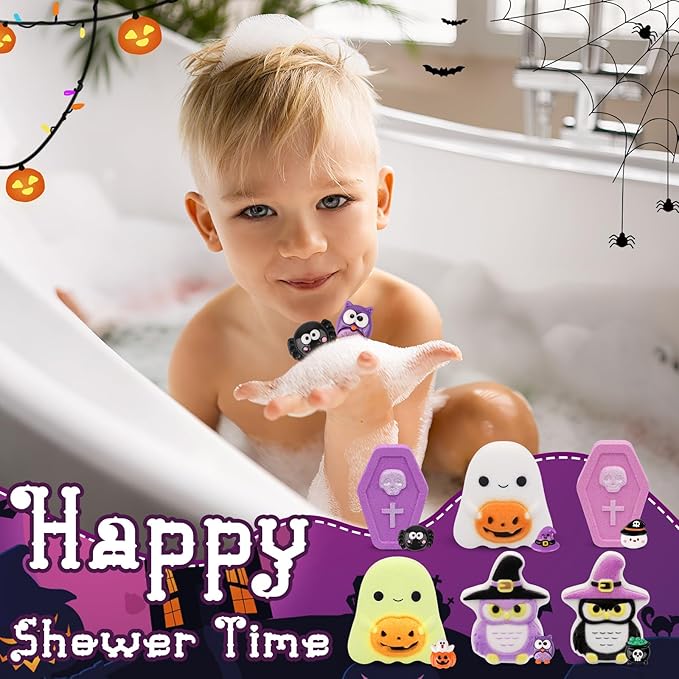 6 Pack Halloween Bath Bombs,Owl and Ghosts Bath Salt with Surprise Inside,Party Favor and Goodie Bag Fillers,Halloween Gifts for Kids (Halloween Nightfall)