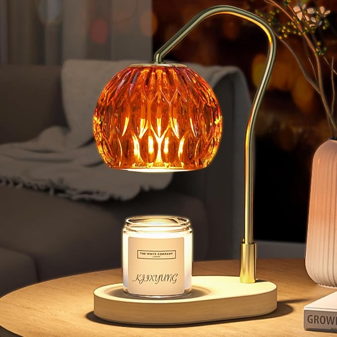 Candle Warmer Lamp with Timer & Dimmer - Ideal for Glass Jar Scented Candles, Includes 2 Bulbs - Perfect Christmas, Birthday, or New Home Gift for Decor & Bedroom Warmth - Amber Color