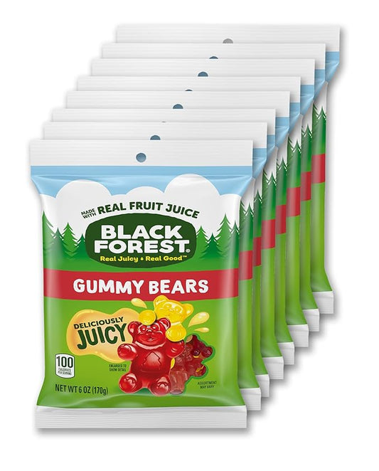 Black Forest Gummy Bears Candy, Real Fruit Juice, 6 Ounce Bags (Pack of 8)