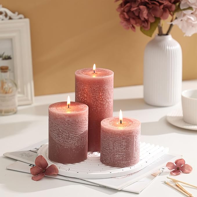 3x6 Inch Brown Pillar Candles Set of 3 - Unscented Candles, Long Clean Burning, Large Big Candles, Smokeless Dripless Pillar Candles for Dinner Table, Wedding, Home, Bathroom, Rustic Decor