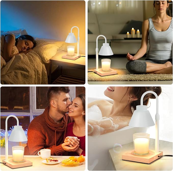 Candle Warmer Lamp with Timer Adjustable Height,Dimmable Candle Warmer for New Home Decor,Wax Warmer Lamp for Jar Candles with 2 Bulbs for Women Gift and House Warming Gift,White